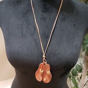 Womens Fashion Brown Leather Flip Flop Sandal Pendant String Necklace Jewelry